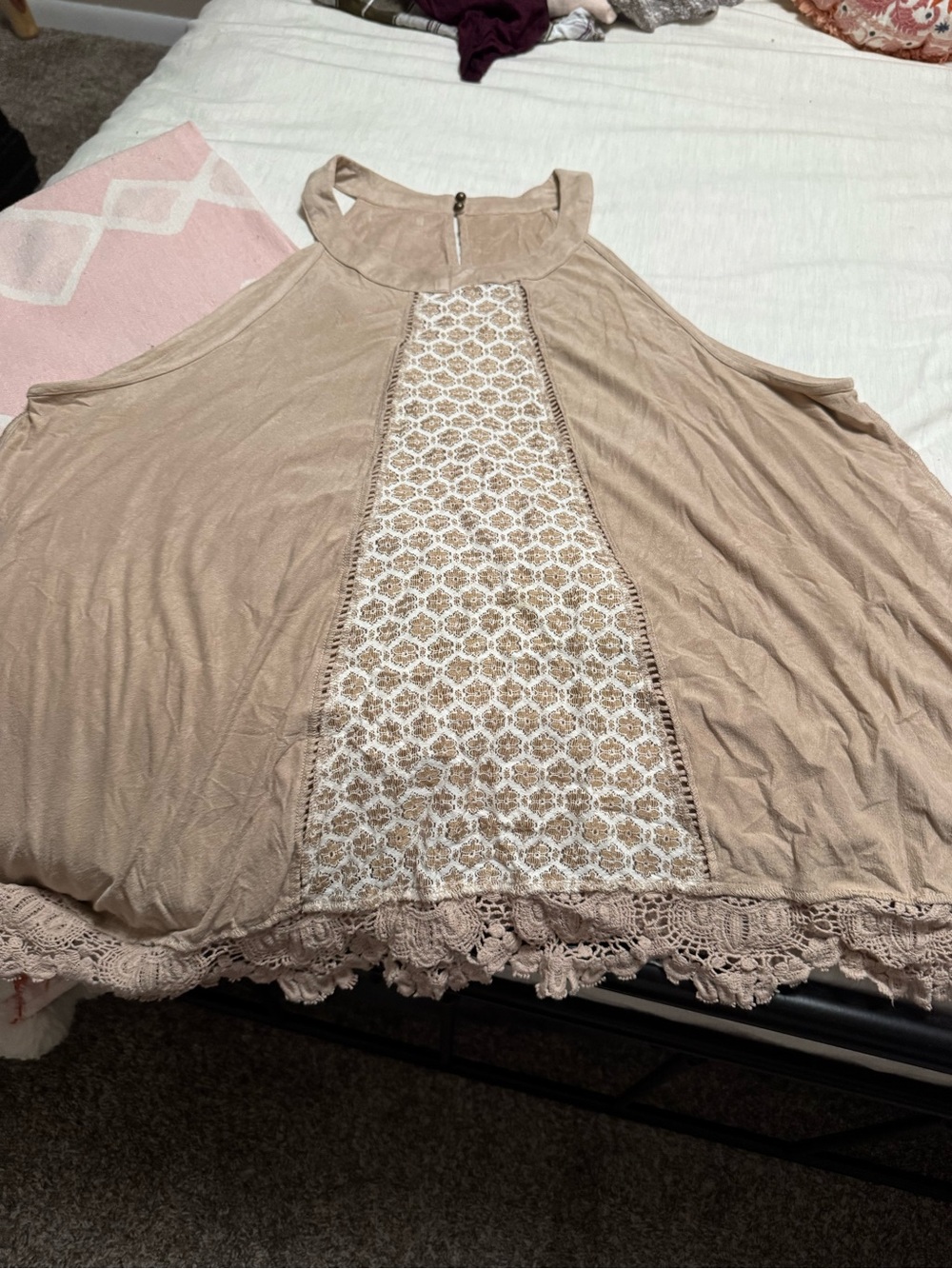 Maurices Beige Lace-Front Halter Top